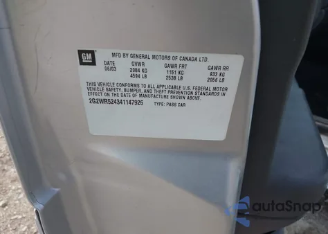 2004 Pontiac Grand Prix Gtp z USA, uszkodzony, nr VIN 2G2WR524341147926